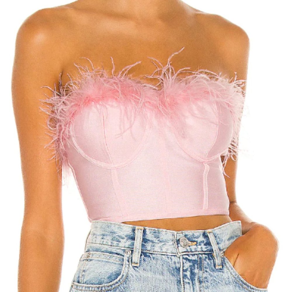 Revolve Superdown Ramona Pink Feather Bustier Ban… - image 5